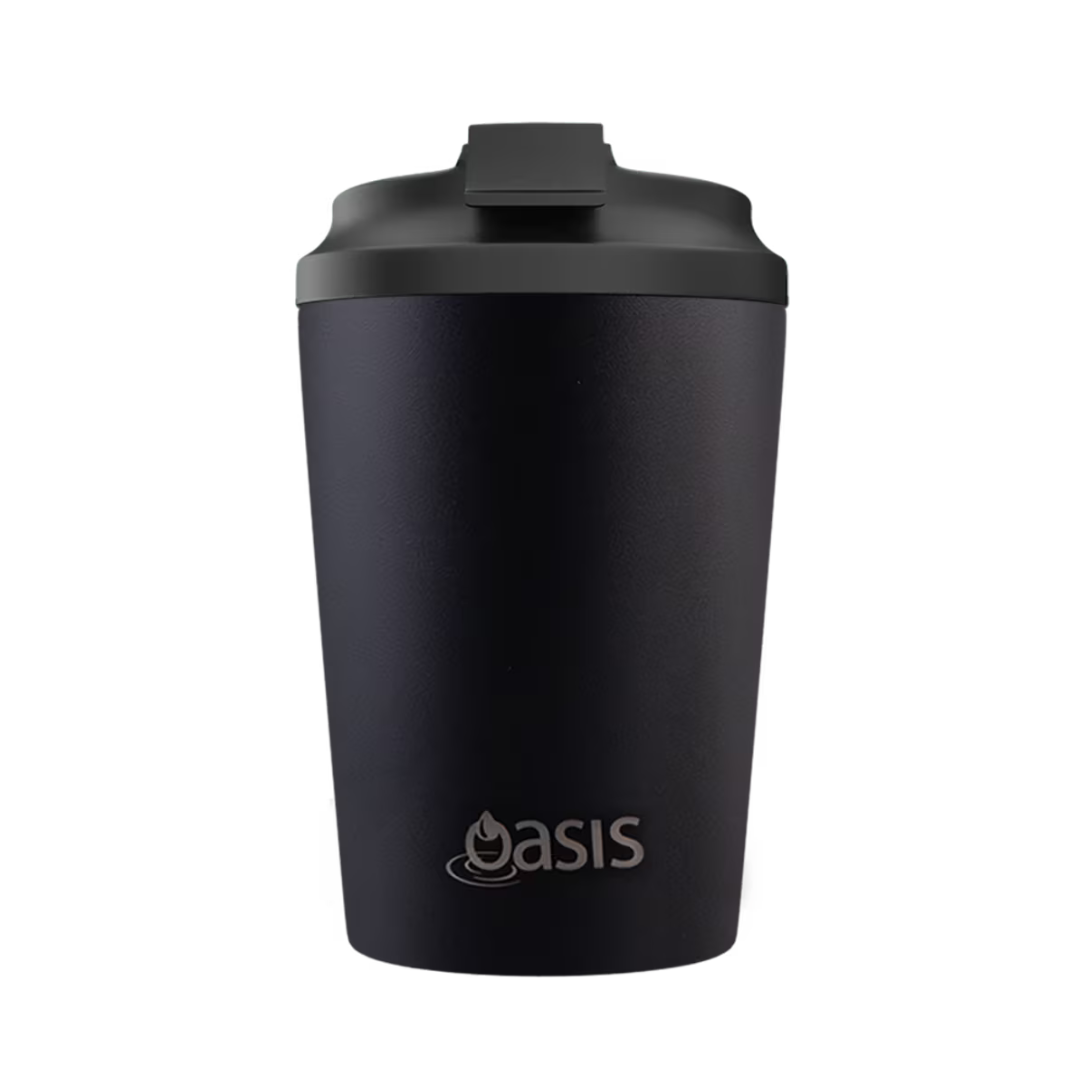 OASIS CERAMIC LINED STAINLESS STEEL DOUBLE WALL INSULATED COFFEE CUP 360ML - BLACK
