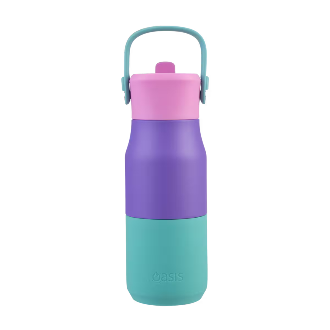 OASIS STAINLESS STEEL DOUBLE WALL INSULATED &#39;JNR&#39; DRINK BOTTLE W/ SIPPER 400ML  - Mermaid Purple
