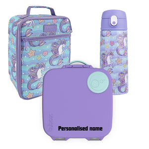 Sachi Insulated Lunch Bag, Drink Bottle and Large Bbox -  MERMAID UNICORNS/Lilac Pop Bundle