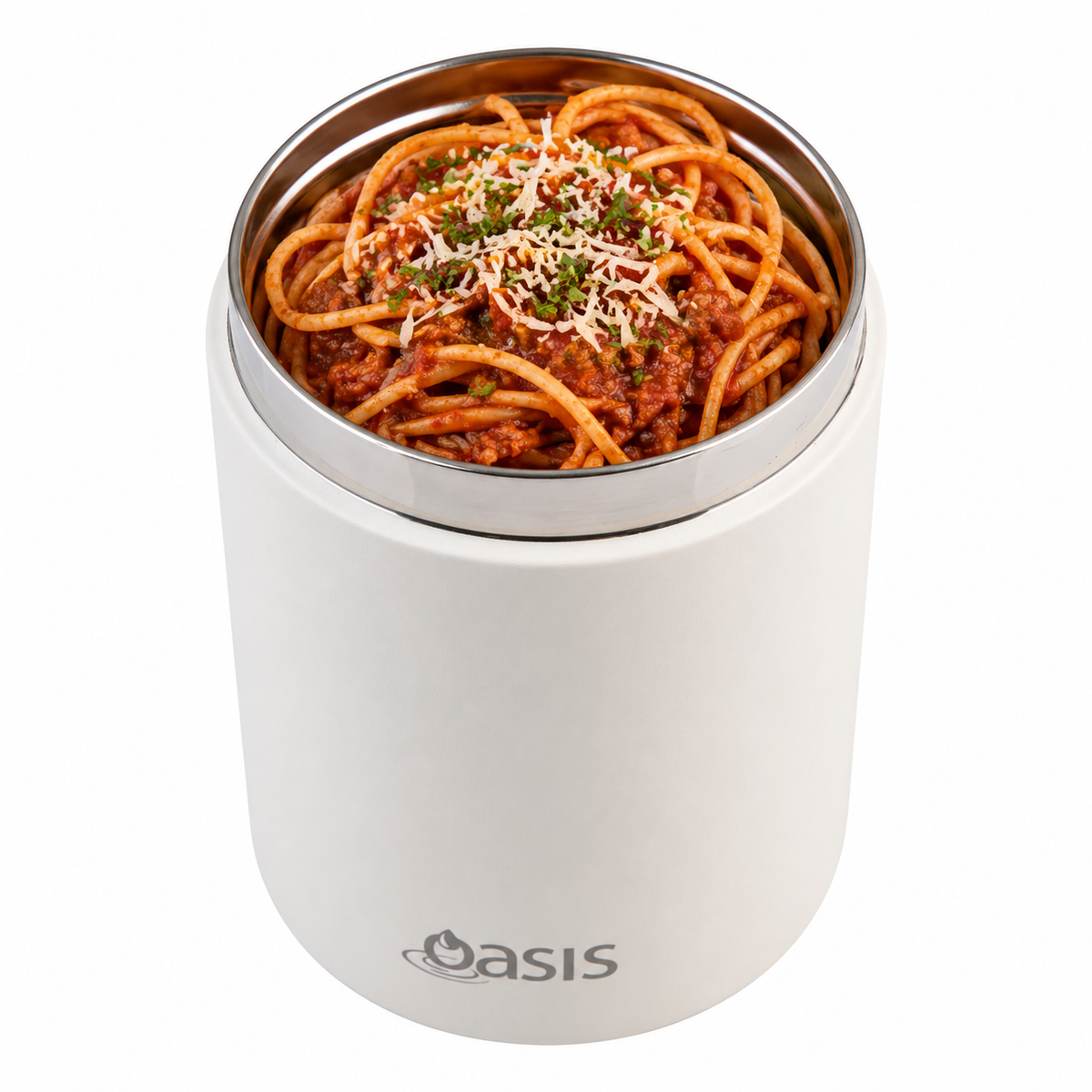 OASIS STAINLESS STEEL DOUBLE WALL INSULATED FOOD FLASK W/ HANDLE 480ML - ALABASTER