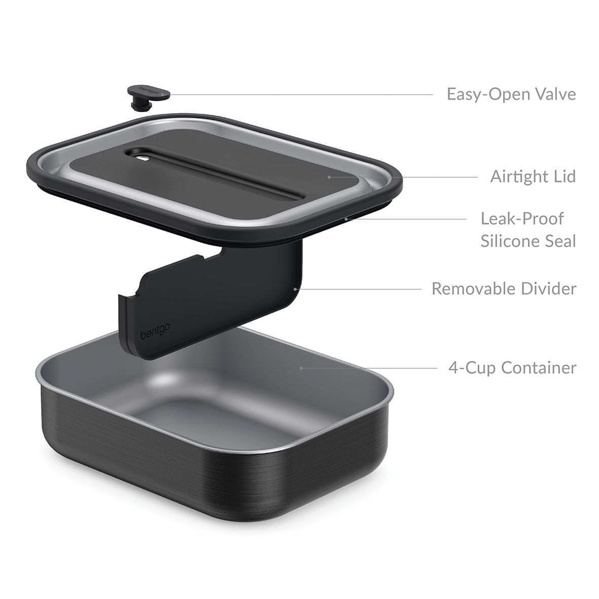 BENTGO STAINLESS STEEL LEAK-PROOF LUNCH BOX 1200ML - CARBON BLACK